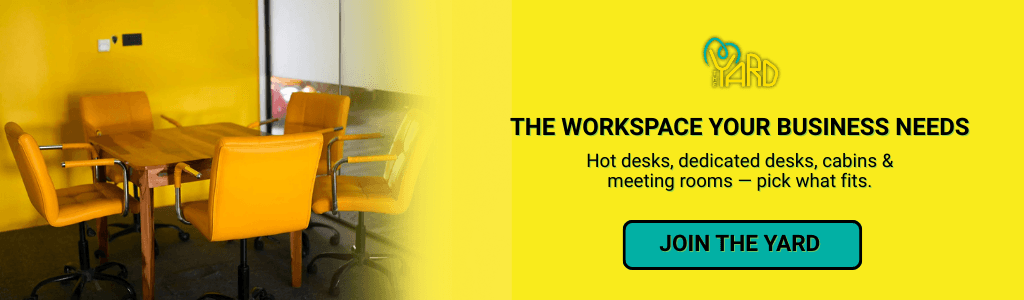 Join The Yard coworking space in Bangalore offering hot desks, dedicated desks, cabins and meeting rooms