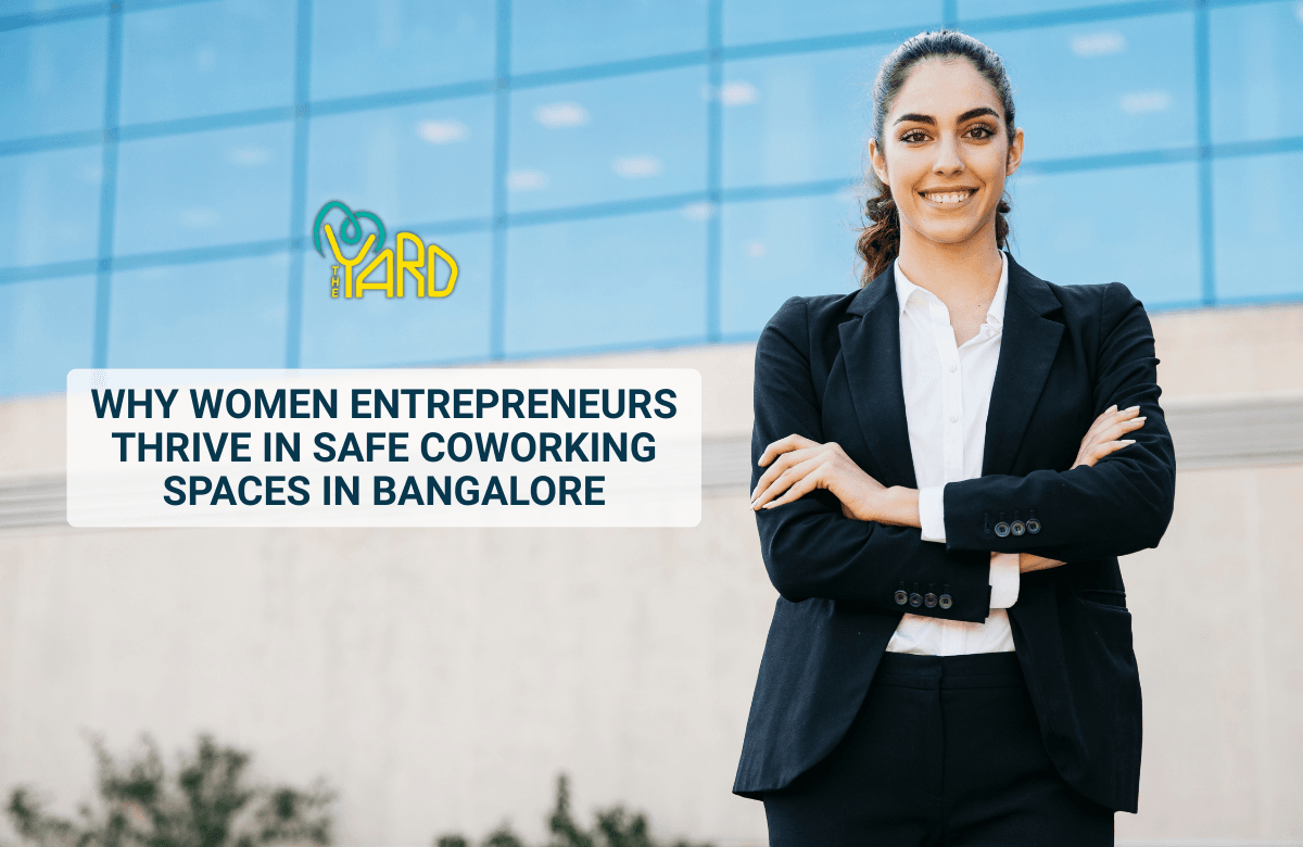 Confident woman entrepreneur representing safe coworking spaces in Bangalore