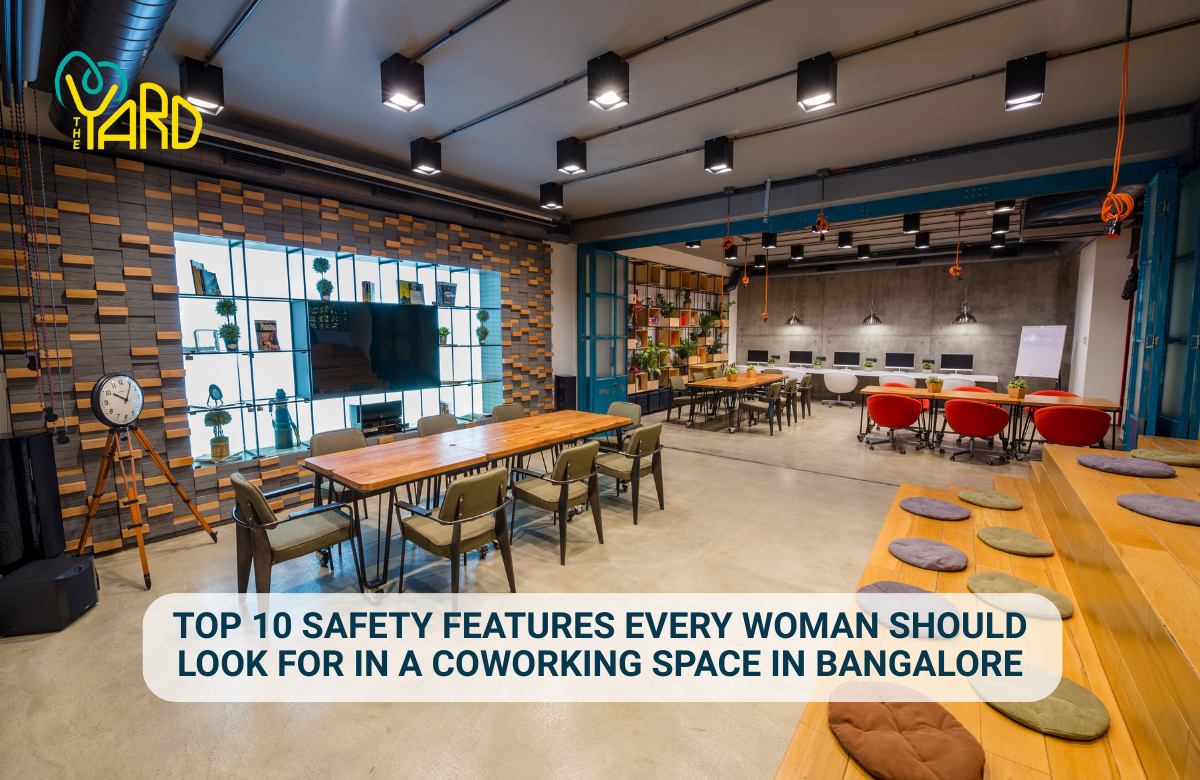 Interior of a safe coworking space in Bangalore showing a modern, women-friendly shared work environment