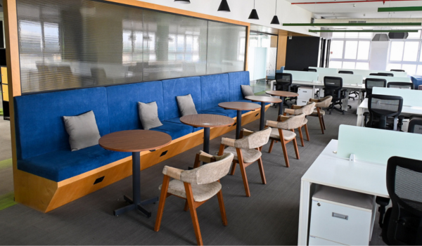 Modern coworking space in Bangalore with collaborative seating and work desks for startups