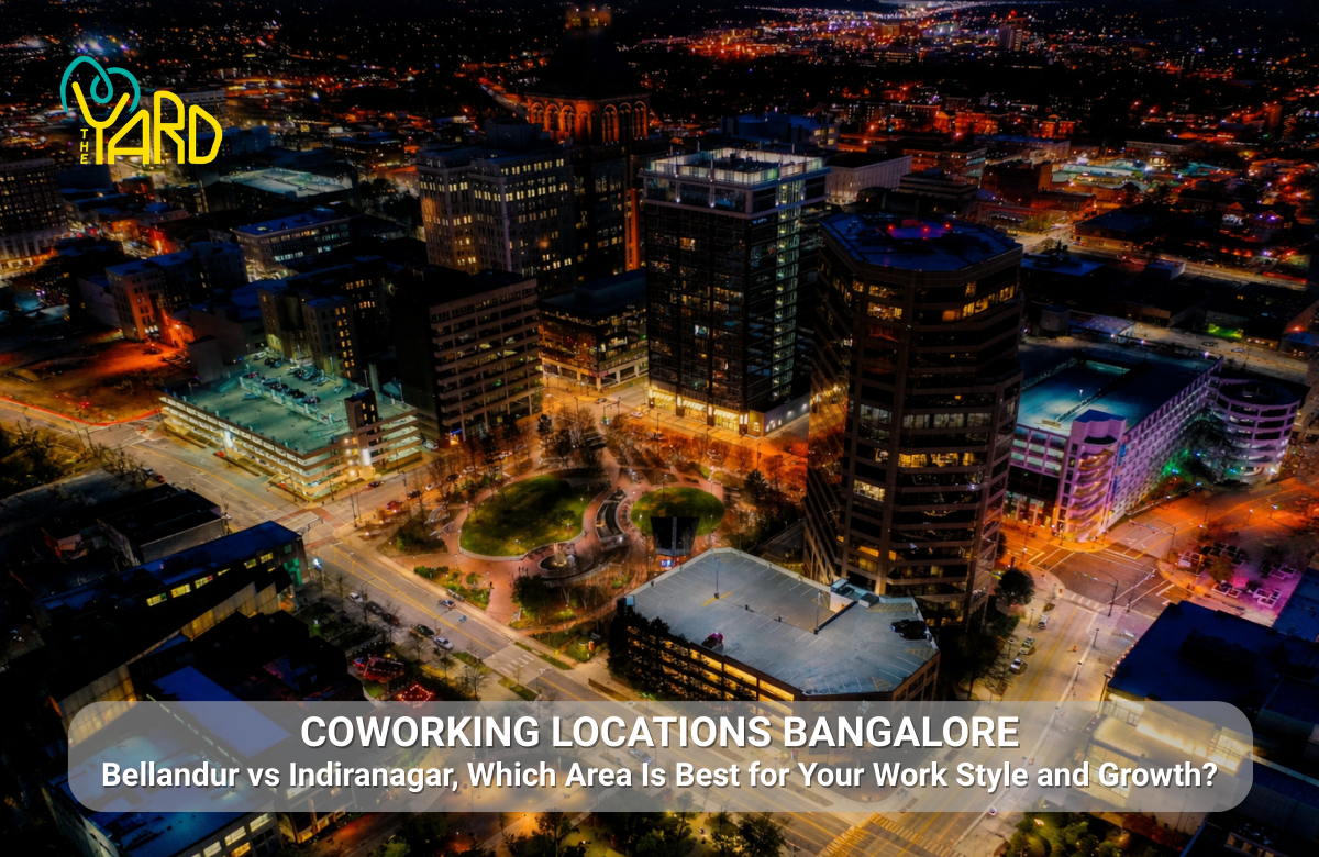 Coworking Locations Bangalore city skyline representing Bellandur vs Indiranagar workspace hubs